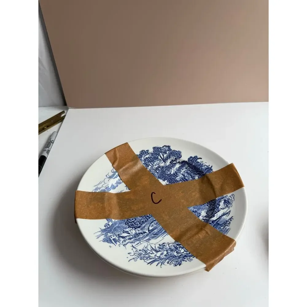 Vintage Wedgwood Dinner Plates Set of 4 Blue Transferware 
